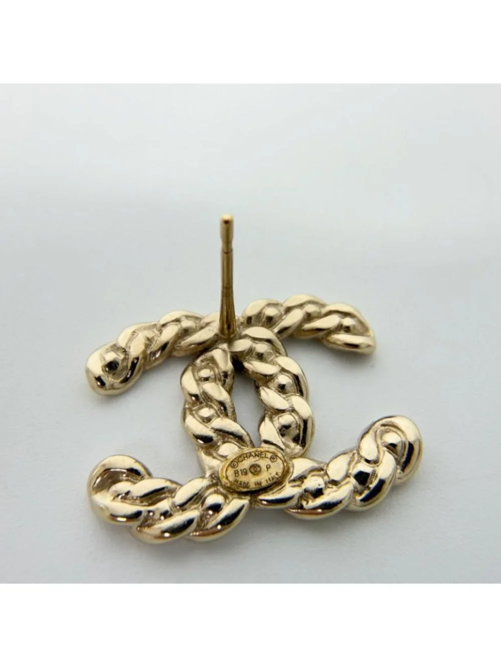 Chanel CC Logo Single Pierced Earrings Plated Gold Vintage